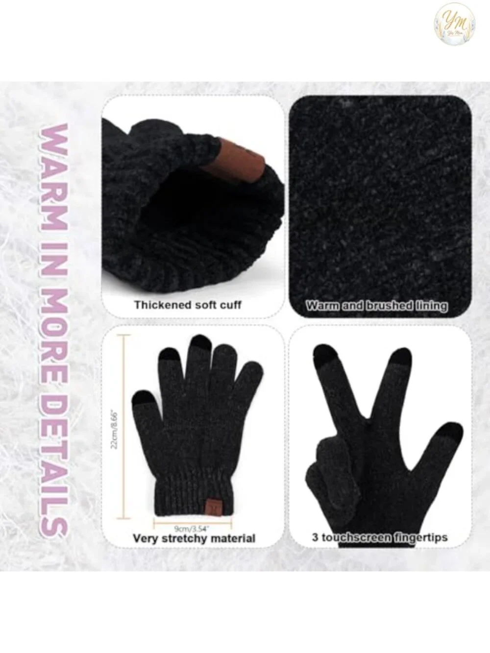 Winter Knit Hat Scarf Gloves Set Touchscreen Beanie Skull Cap